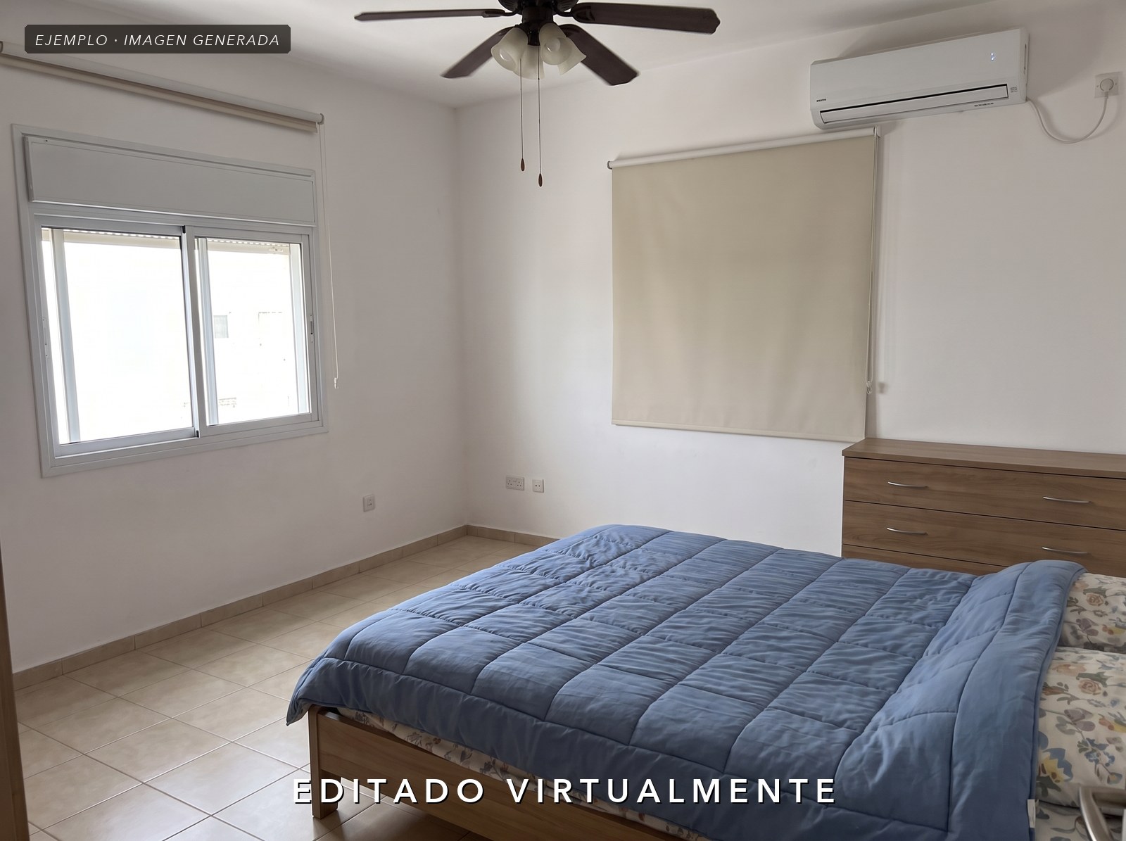 El mismo cuarto con el desorden y los objetos personales quitados digitalmente